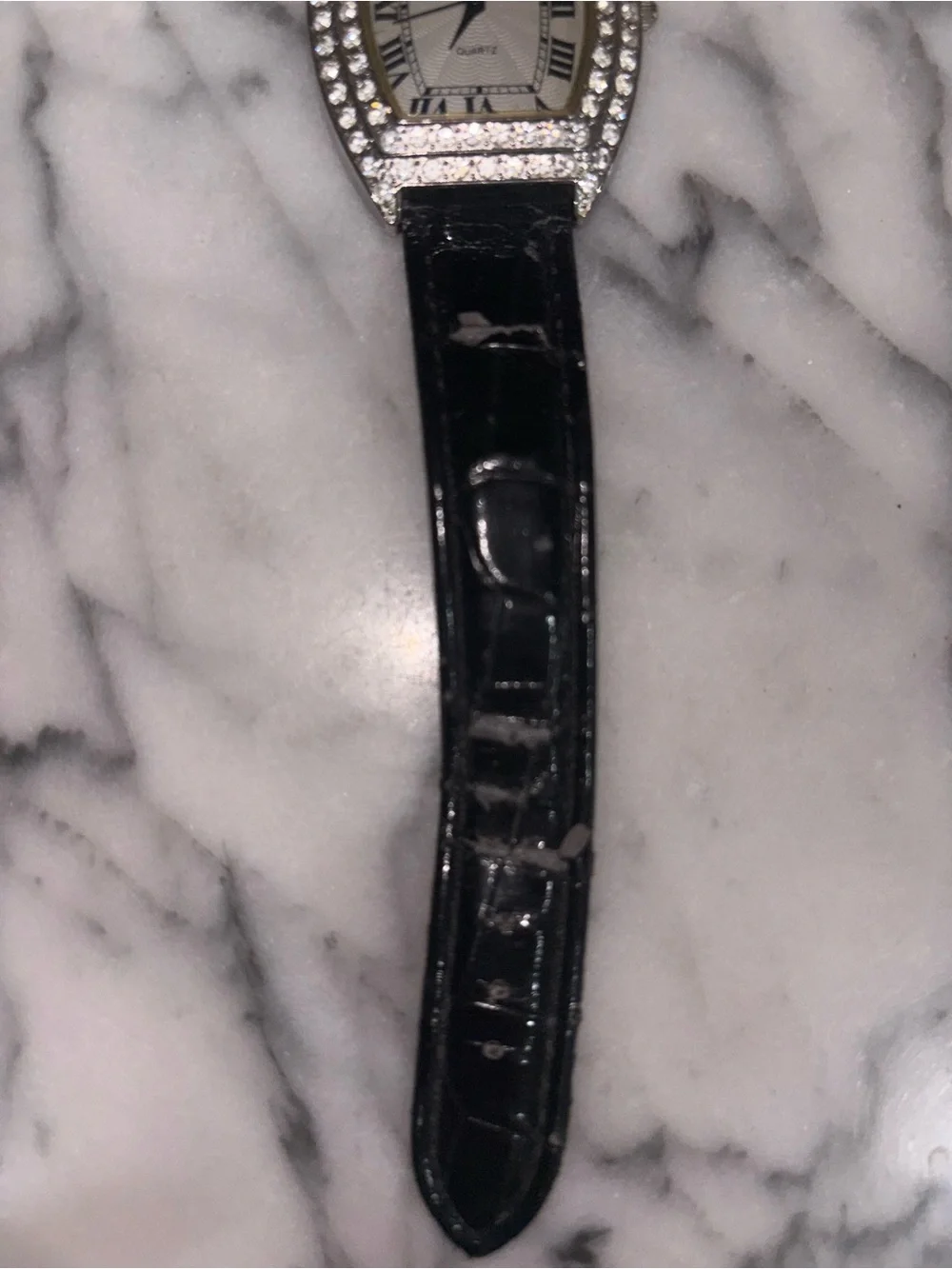O-one Y2K Rhinestone Barrel Watch Faux Croc Roman Numeral Quartz